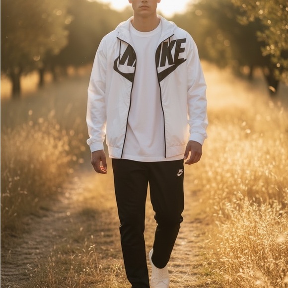 Nike Men's White Windbreaker Jacket Black & White Lightweight Spring/Summer - Picture 9 of 10